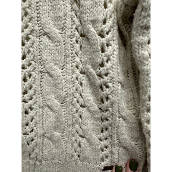 Hollister Chunky Knit Sweater Small Cream Cropped Cable Y2K Coquette Fisherman - Picture 3 of 9